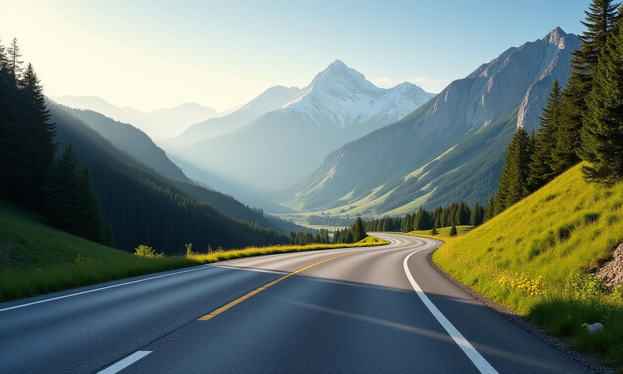 Eine malerische Autobahn, die sich durch die österreichischen Alpen schlängelt.